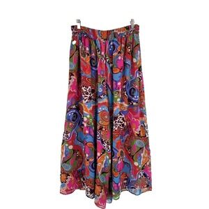 Vintage 80s Diane Freis Wide Leg Pants Size L Pull On Elastic Boho Artsy Gypsy